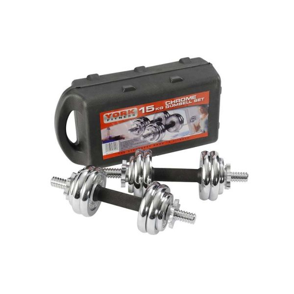 York Fitness Chrome Plated Dumbell Set 15Kg 1 Each 965 0239