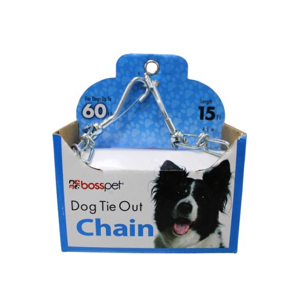 Boss Pet Products Dog Tie Out Chain 4.5 Mm x 15 Ft Steel 1 Each 43715